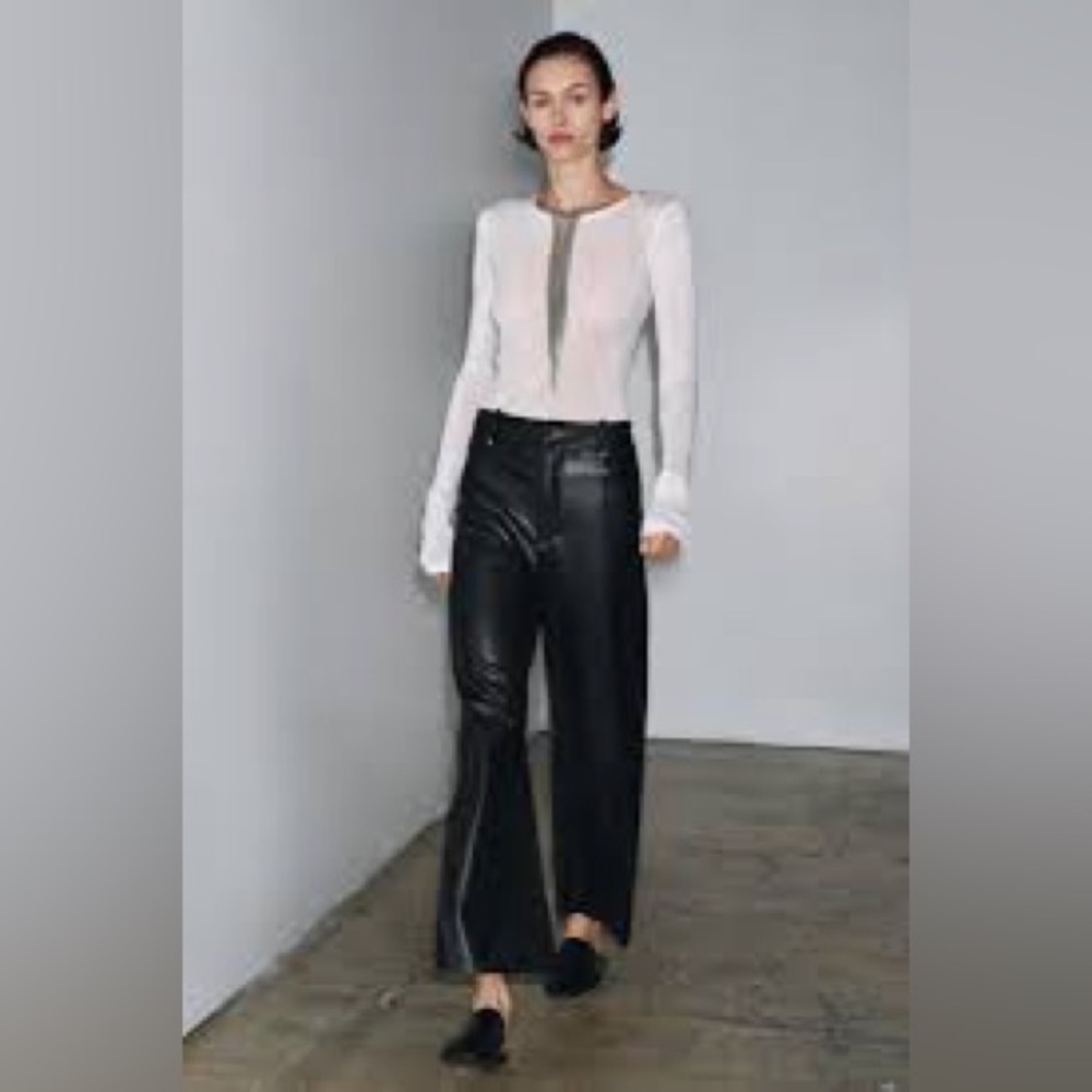 🖤 ZARA Faux Leather Straight Pants | Size 4 | Black Vegan Leather - Picture 1 of 12